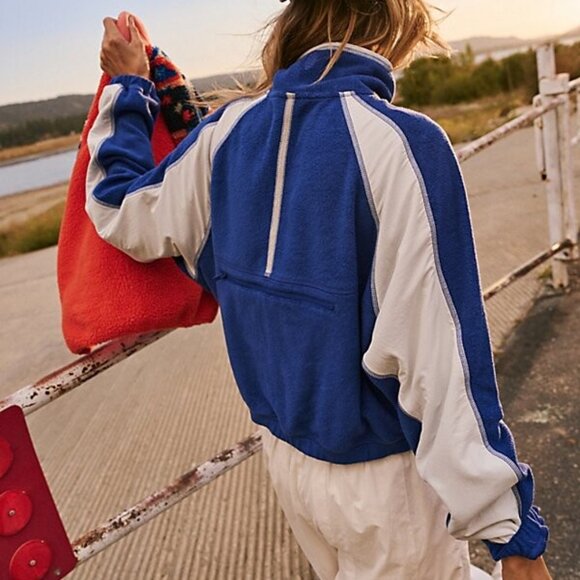 Free People Movement So Fly Half Zip Pullover Fleece Crop Jacket Blue Size XS - Picture 2 of 9